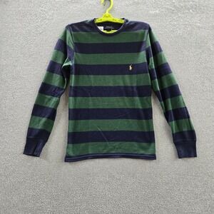 Polo Ralph Lauren Men Shirt S Green Waffle Knit Embroidered Rugby Striped Logo